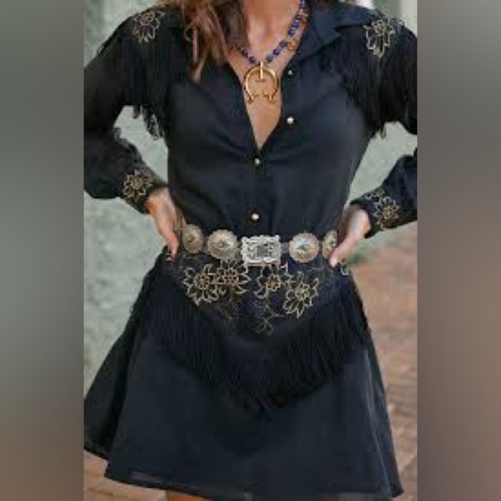 Chasing unicorns black dress fringed